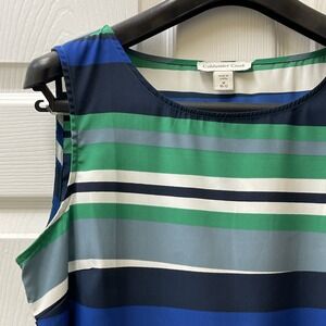 Coldwater Creek Shirt Women's Medium Cool Colored Strips Tank Blouse Lightweight